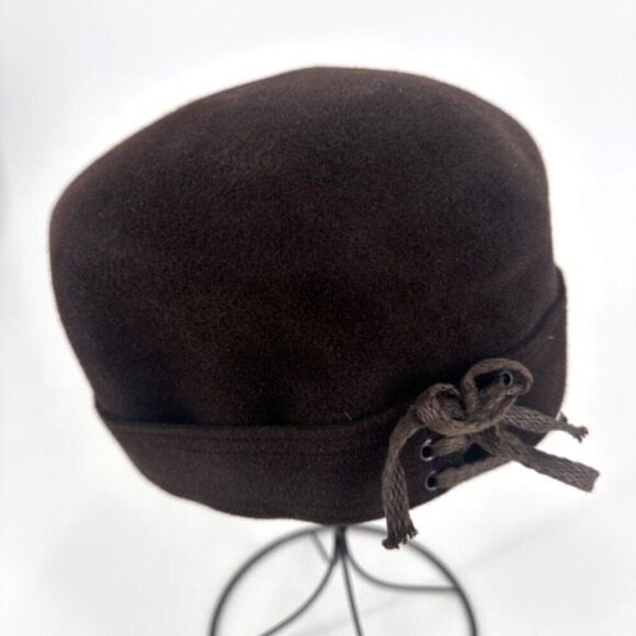 Vintage Women's Rabbit Hair Lace Felt Pillbox Hat Cap Chocolate Brown One Size - Picture 1 of 9